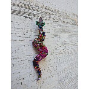 Mary? Snake pendant brooch unique beaded glitter colorful rainbow jewelry